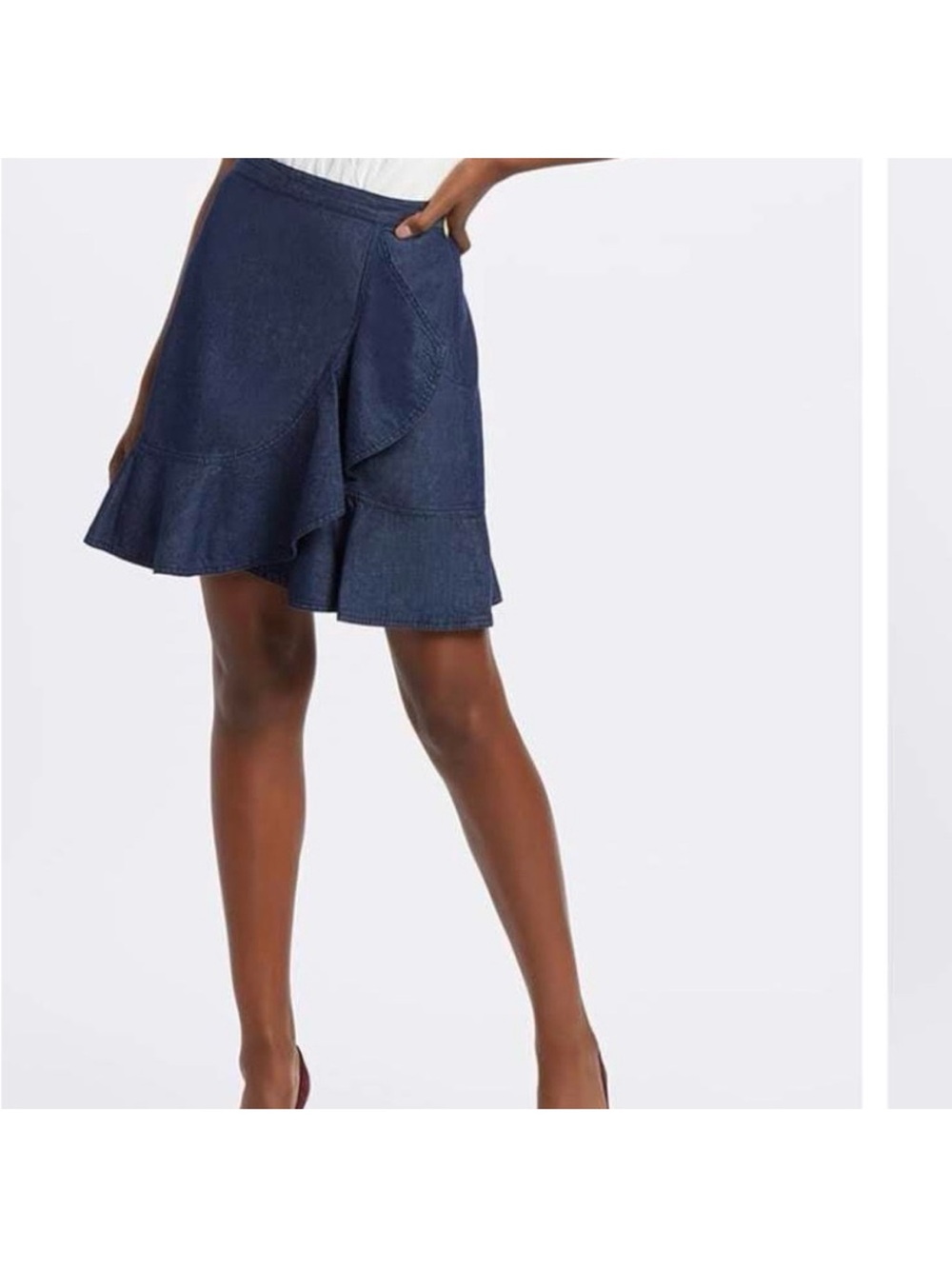 Draper James Navy Ruffle Denim Mini Skirt • Size 2